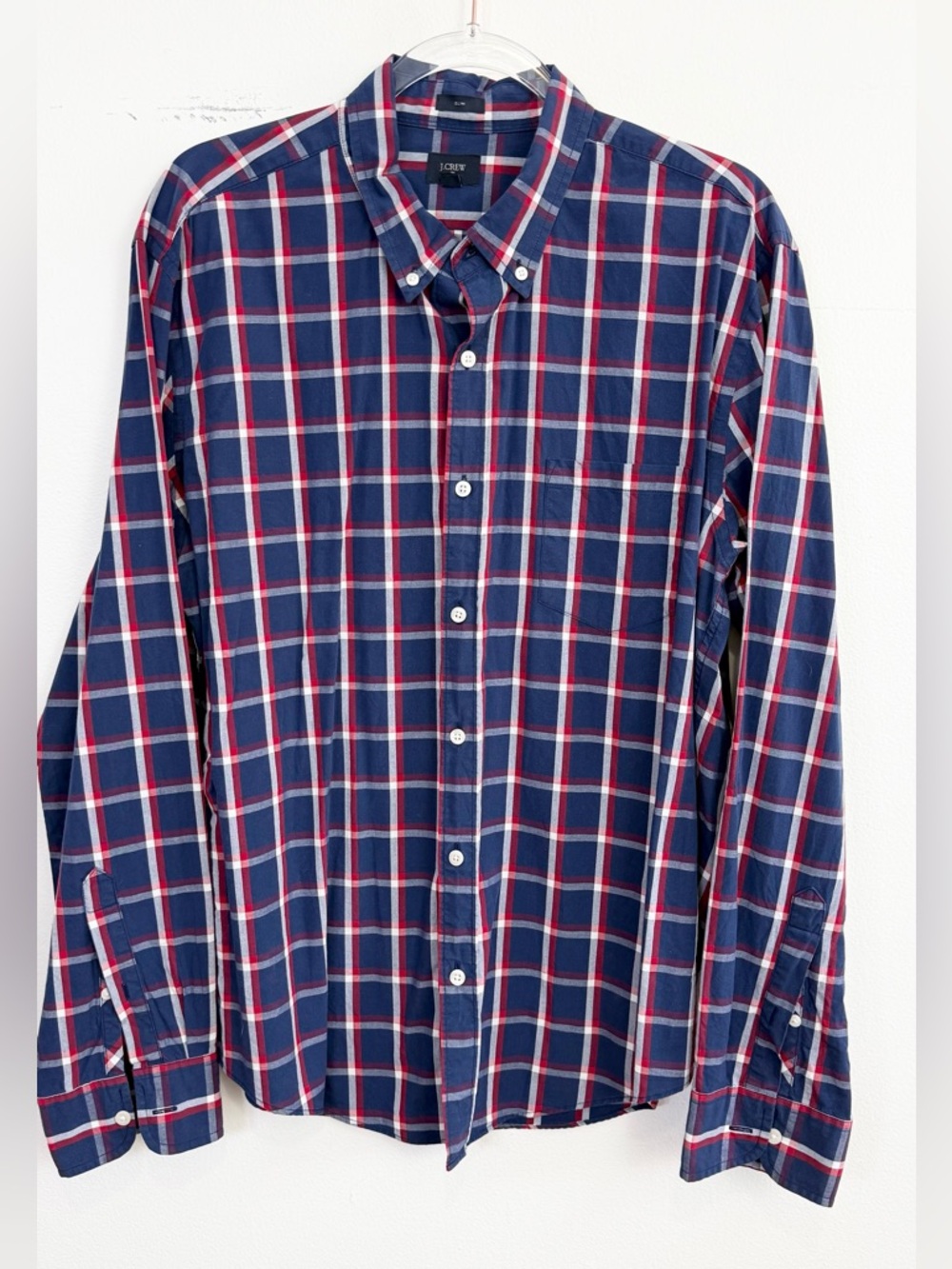 J.Crew Slim Fit Plaid Button Down Shirt XL Blue Red Cotton Long Sleeve